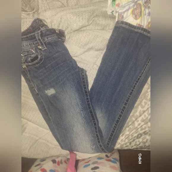 Miss Me Blue Boot Cut Jeans with Silver Accents - Picture 2 of 3